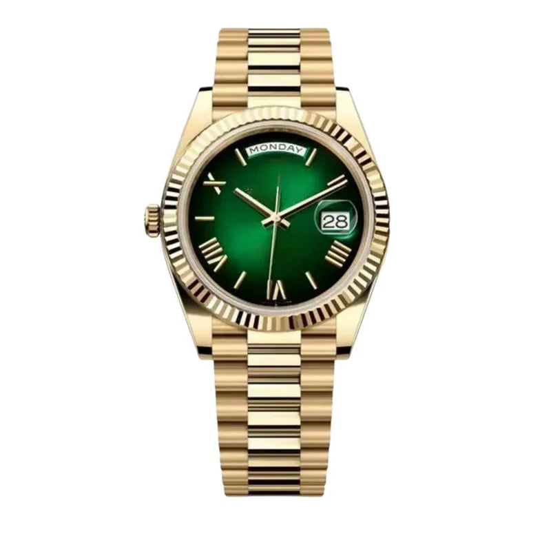 President 40 – Green Ombre Dial | Gold Tone Bracelet