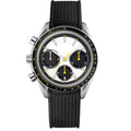 Racing Chronograph 42 – White Dial with Black Subdials | Steel Case & Black Rubber Strap & Black Yellow Tachymeter Bezel