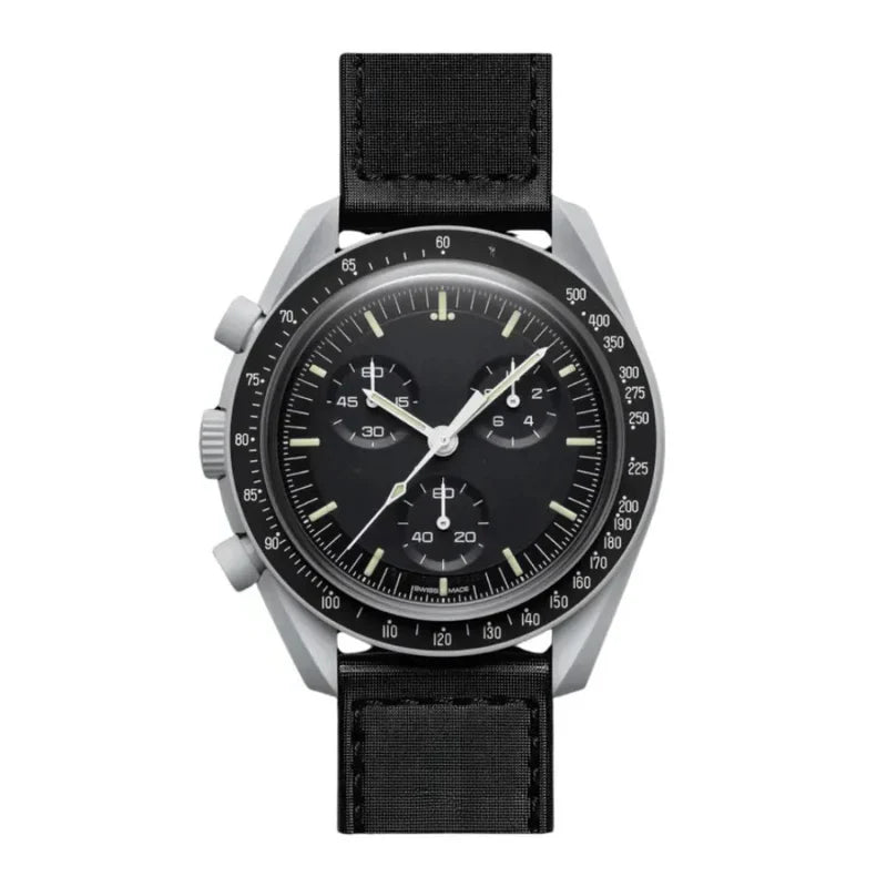 Chronograph 42 – Black Dial | Matte Grey Case & Black Fabric Strap & Tachymeter Bezel