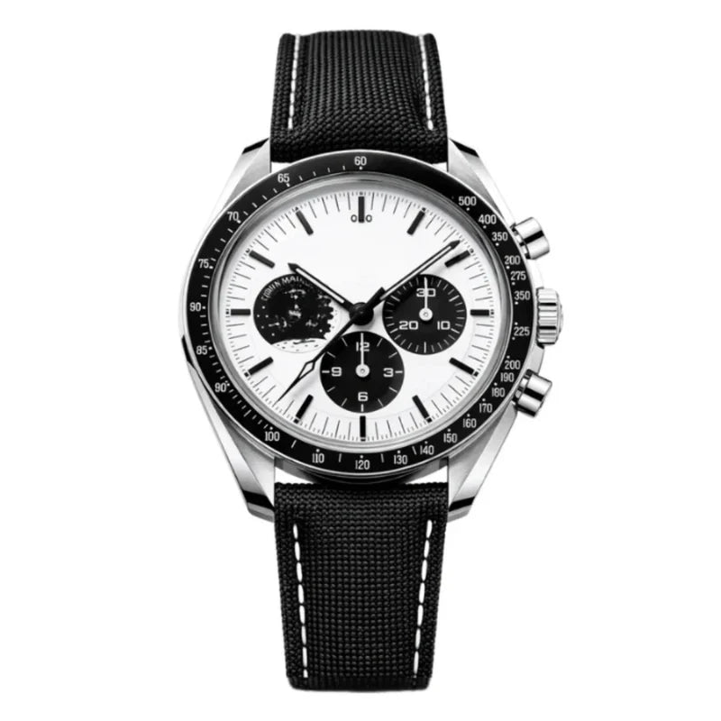 Chronograph 42 – White Dial with Blue Accents | Steel Case & Blue Fabric Strap & Tachymeter Bezel