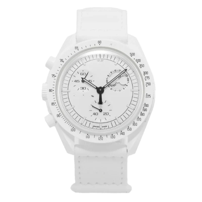 Chronograph phase 42 – White Dial | White Case & White Strap & Tachymeter Bezel