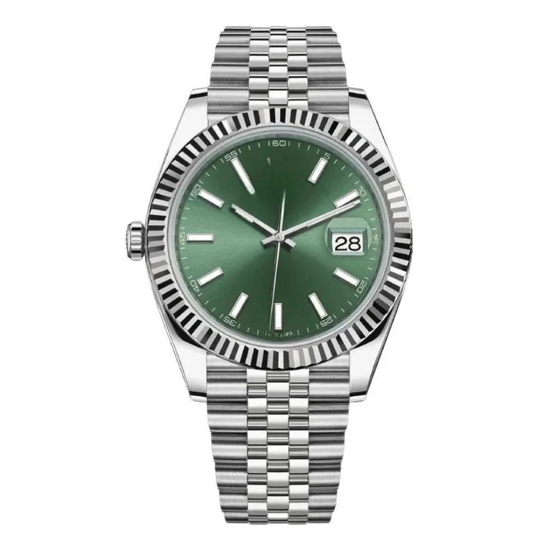 Classic Date 41 – Green Sunburst Dial | Stainless Steel Jubilee Bracelet & Fluted Bezel