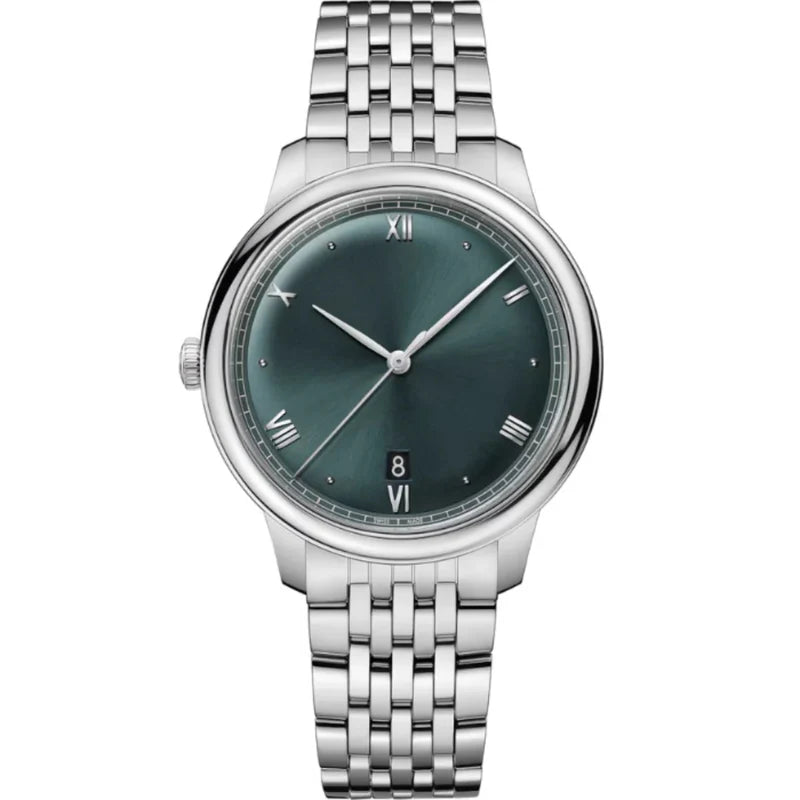 Classic Prestige 40 – Olive Green Sunburst Dial | Steel Multi-Link Bracelet