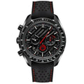 Dark Chronograph 44 – Black Skeleton Dial with Red Accents | Black Case & Black Rubber Strap