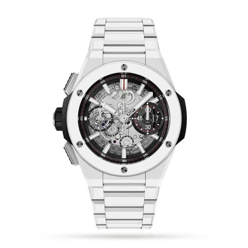 Fusion Chronograph 42 – Black Skeleton Dial | White Case & Black Rubber Strap
